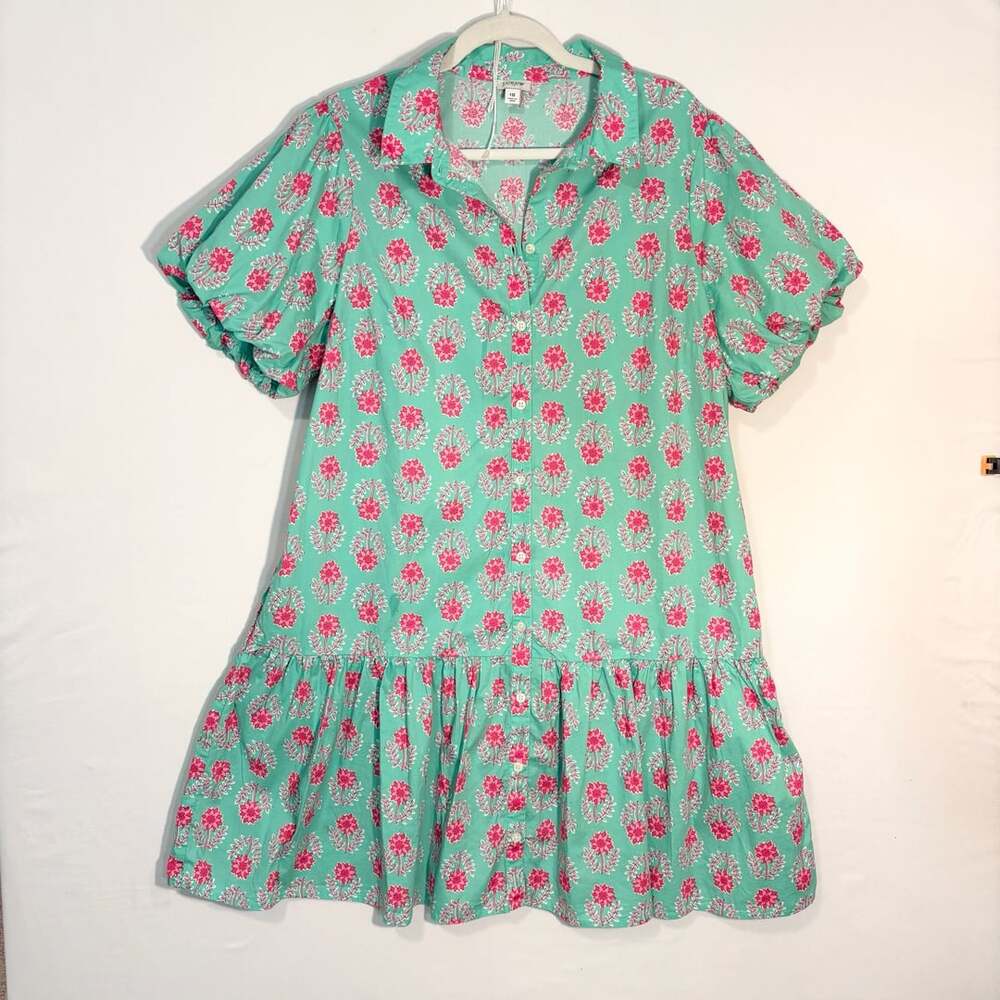 J.crew bubble sleeve floral mini dress Size 18 pockets button front Preppy